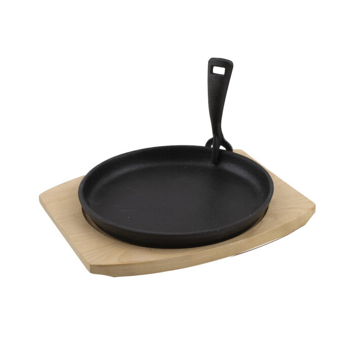 Barbecook Gietijzeren grillpan met onderlegger uit bamboe – bruin;zwart