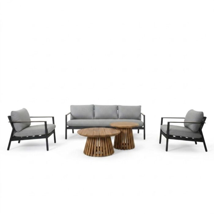 BUITEN living Florence/Palau stoel-bank loungeset 5 personen | aluminium + touw | antraciet | 5-delig