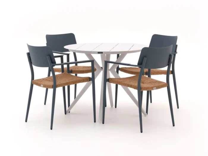 Bellagio tuinmeubelen Cino/Sora ø 90cm dining tuinset 5-delig stapelbaar - Wit