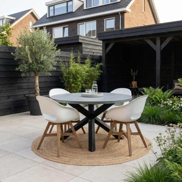 BUITEN living Meran/Karlstad wit dining tuinset | 4 personen | betonlook + kunststof | 135cm rond