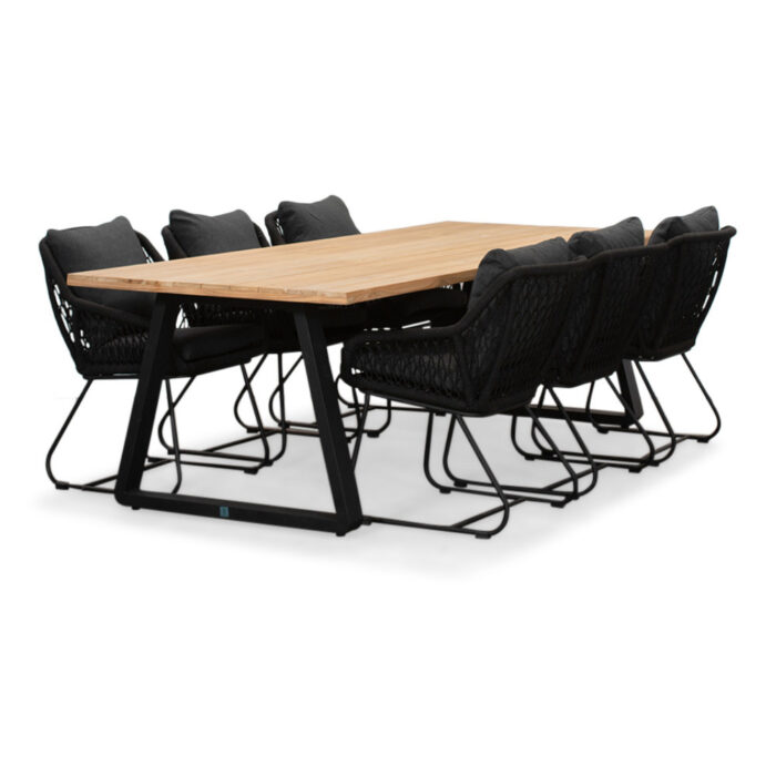 LUX outdoor living Elena/Portofino zwart dining tuinset | 6 personen | teakhout + touw | 240cm