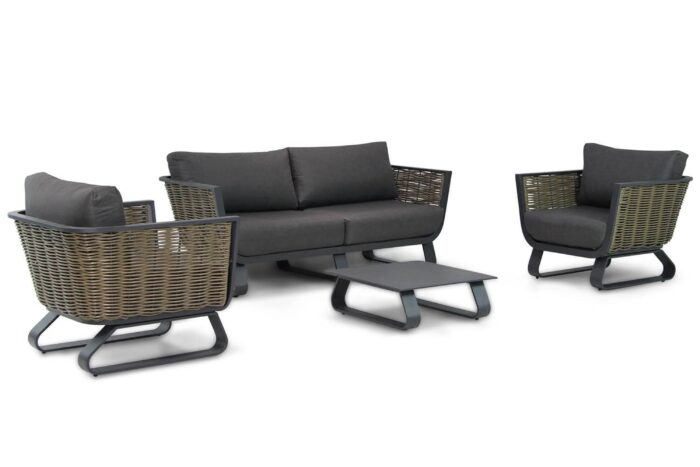 Santika Furniture Tika stoel-bank loungeset 4-delig – Grijs-antraciet