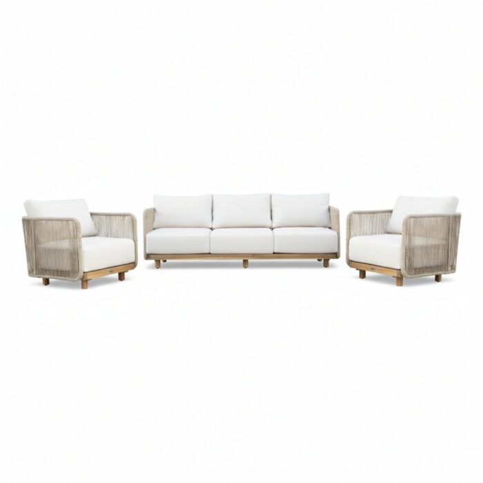BUITEN living Sienna stoel-bank loungeset 5 personen | touw + hardhout | zand | 3-delig
