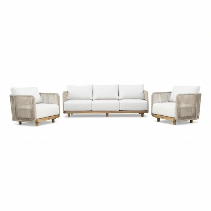 BUITEN living Sienna stoel-bank loungeset 5 personen | touw + hardhout | zand | 3-delig