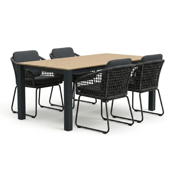 LUX outdoor living Manhattan antraciet/Tulum Lava Grey dining tuinset | 4 personen | polywood + touw | 180cm