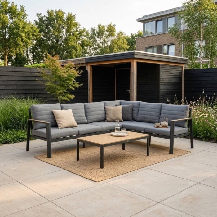 LUX outdoor living Tokyo hoek loungeset 6 personen incl. tafel | aluminium + polywood | antraciet | 4-delig 264x204cm