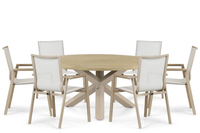 Lifestyle Garden Furniture Fiora/Rockville 160 cm dining tuinset 7-delig – Zand/Beige