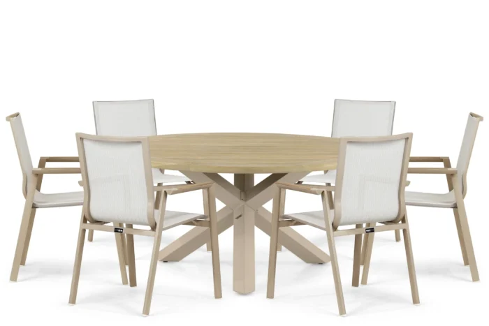 Lifestyle Garden Furniture Fiora/Rockville 160 cm dining tuinset 7-delig - Zand/Beige
