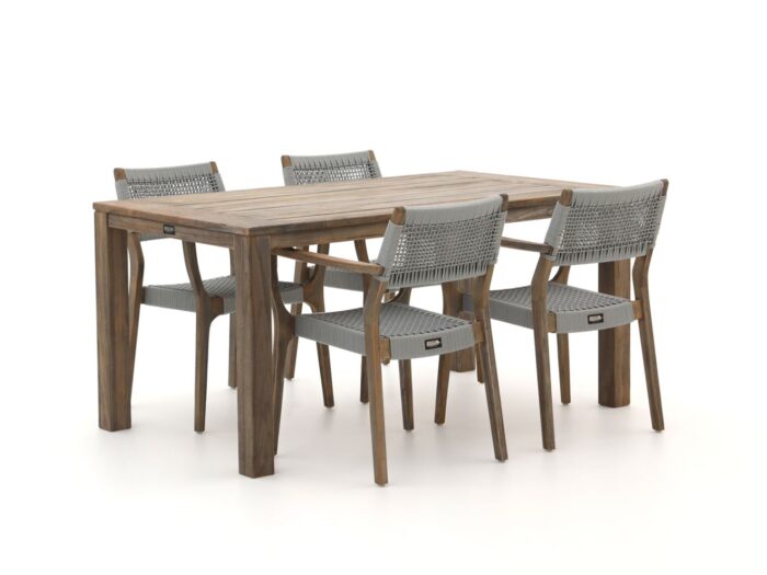 ROUGH Furniture ROUGH-L Rope/ROUGH-S 160cm dining tuinset 5-delig stapelbaar Laagste prijsgarantie! – Bruin