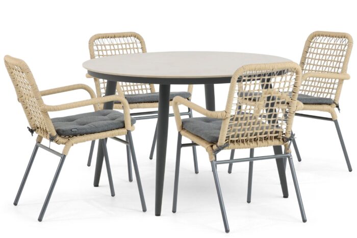 De Laan Projects Lifestyle Catalone/Vienna 120 cm dining tuinset 5-delig – Taupe-naturel-bruin