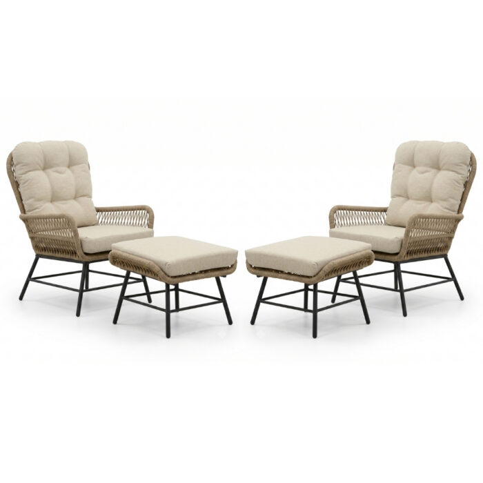 BUITEN living Dex lounge balkonset 2 personen | touw + aluminium | Sahara Dust | 4-delig – Zand
