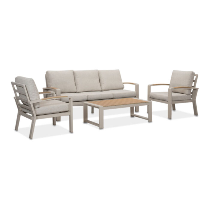 LUX outdoor living Seattle stoel-bank loungeset 5 personen incl. tafel | aluminium + polywood | beige | 4-delig