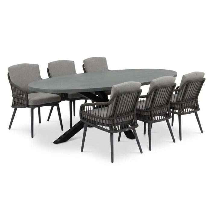 BUITEN living Stockholm/Alicante antraciet dining tuinset | 6 personen | polystone + wicker | 240cm