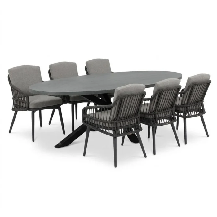 BUITEN living Stockholm/Alicante antraciet dining tuinset | 6 personen | polystone + wicker | 240cm