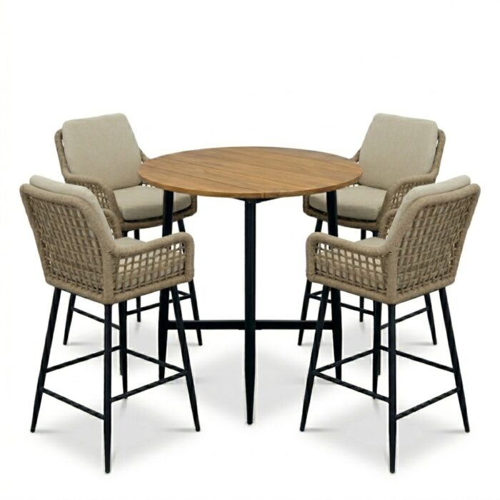 LUX outdoor living Valencia Sahara Dust dining barset | 4 personen | teakhout + touw | 90cm