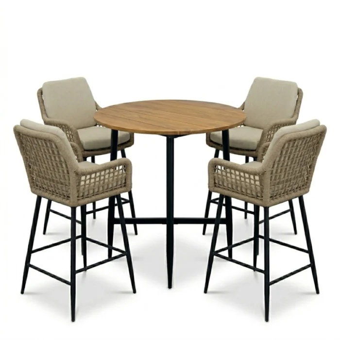 LUX outdoor living Valencia Sahara Dust dining barset | 4 personen | teakhout + touw | 90cm