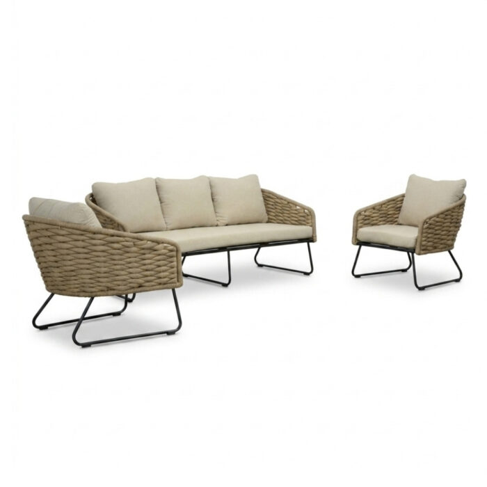BUITEN living Flora stoel-bank loungeset 5 personen | touw + aluminium | Sahara Dust | 3-delig