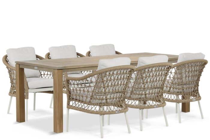 Coco Bali/Bristol 220 cm dining tuinset 7-delig – Taupe-naturel-bruin