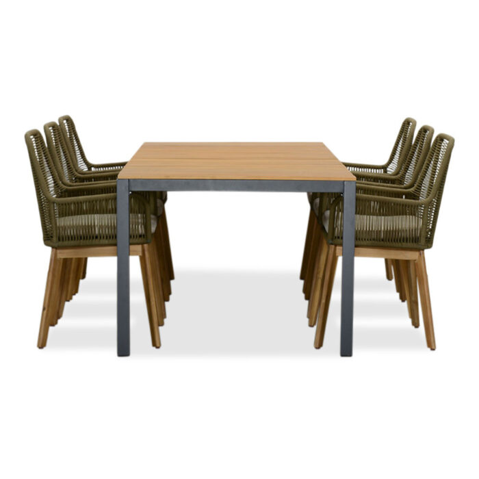 LUX outdoor living Delta/Padua olijfgroen dining tuinset | 6 personen | teakhout + touw | 220cm