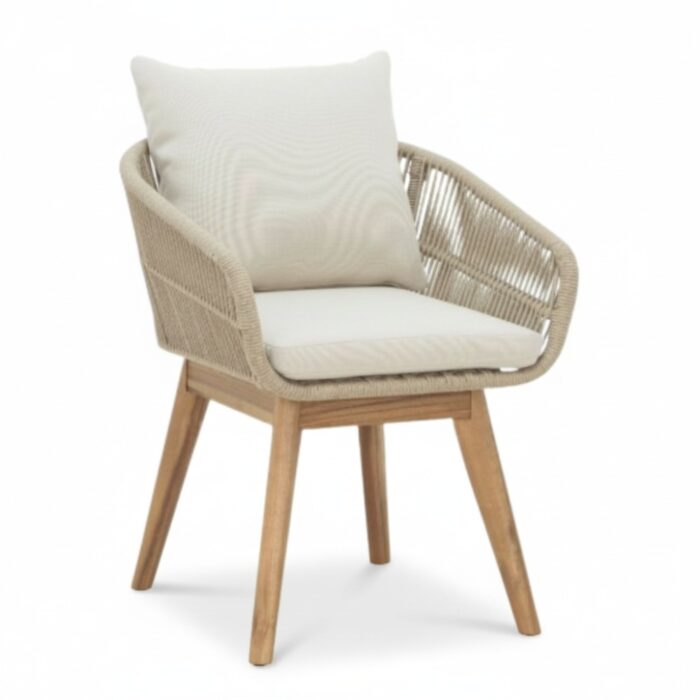 BUITEN living Bella dining tuinstoel | touw + hardhout | zand