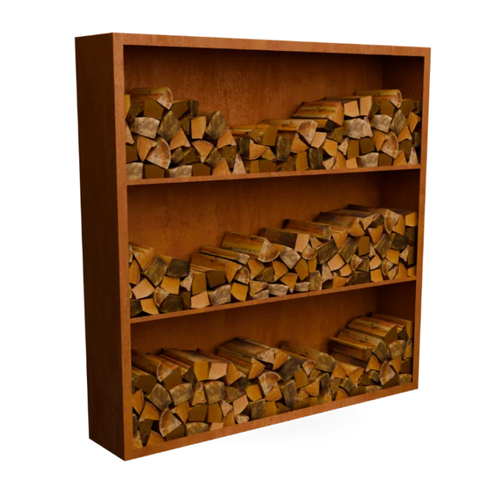 Geroba Egura cortenstaal Houtopslag 3 vakken met achterwand L200 x B38,5 x H200 cm - bruin