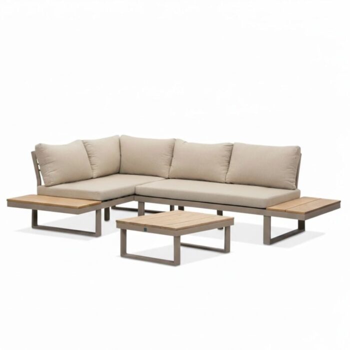LUX outdoor living Titan hoek loungeset 4 personen | aluminium + hardhout | beige/Light teaklook | 3-delig 247x167cm