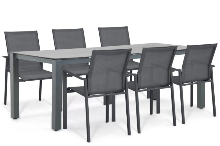 Lifestyle Garden Furniture Timo/Yoko 220×90 cm dining tuinset 7-delig – Grijs-antraciet