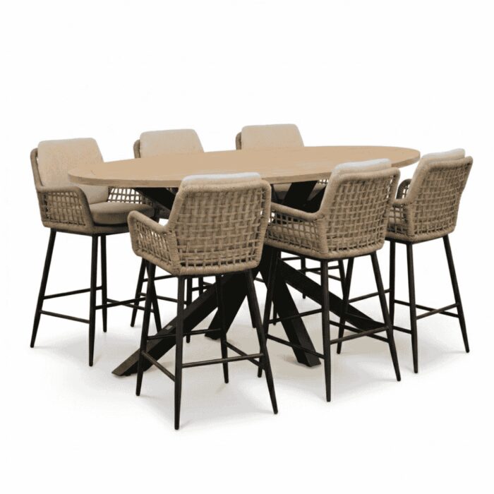 LUX outdoor living Cleve antraciet/Valencia Sahara Dust dining barset | 6 personen | teakhout + touw | 240cm