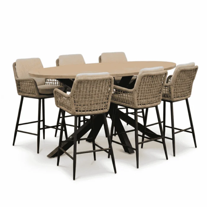 LUX outdoor living Cleve antraciet/Valencia Sahara Dust dining barset | 6 personen | teakhout + touw | 240cm