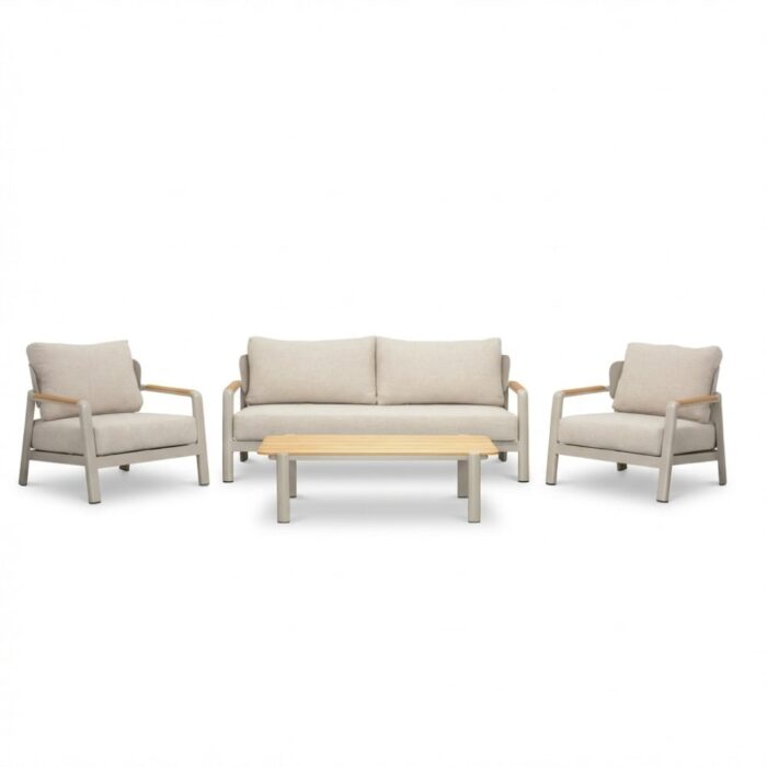 LUX outdoor living Marbella stoel-bank loungeset 4 personen | aluminium + teak | beige | 4-delig