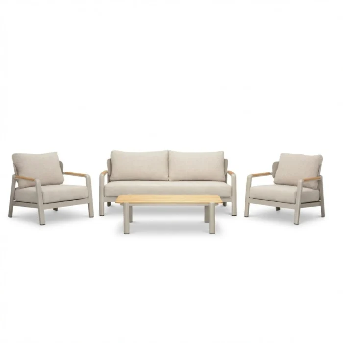 LUX outdoor living Marbella stoel-bank loungeset 4 personen | aluminium + teak | beige | 4-delig