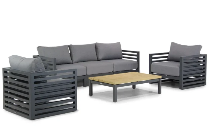 Santika Furniture Jaya/Riviera stoel-bank loungeset 6-delig - Grijs-antraciet