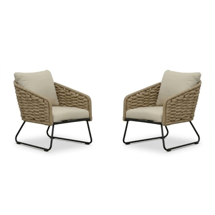 BUITEN living Flora loungestoel tuin set van 2 | touw + aluminium | Sahara Dust – Taupe – Naturel – Bruin, Beige