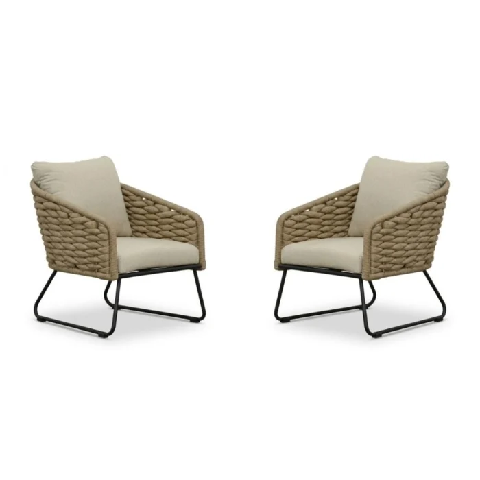 BUITEN living Flora loungestoel tuin set van 2 | touw + aluminium | Sahara Dust - Taupe - Naturel - Bruin, Beige