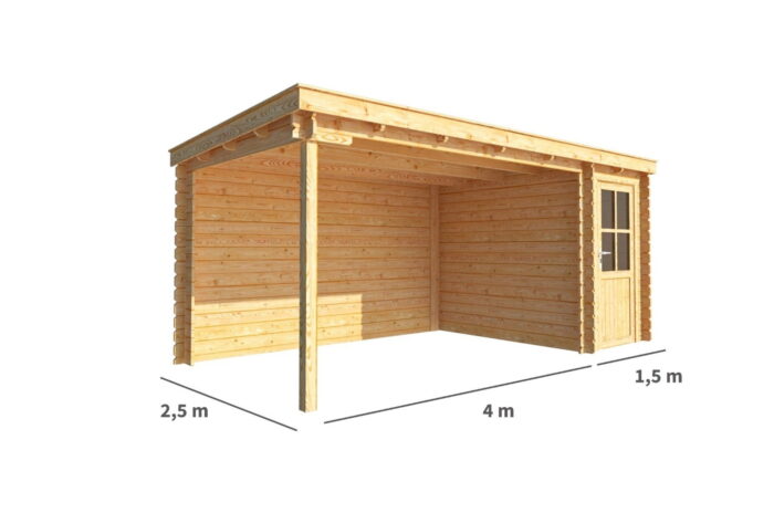 Warentuin collection Blokhut, tuinhuisje met overkapping Els-Noa 550 cm bij 250 cm diep lessenaarsdak 9 – bruin