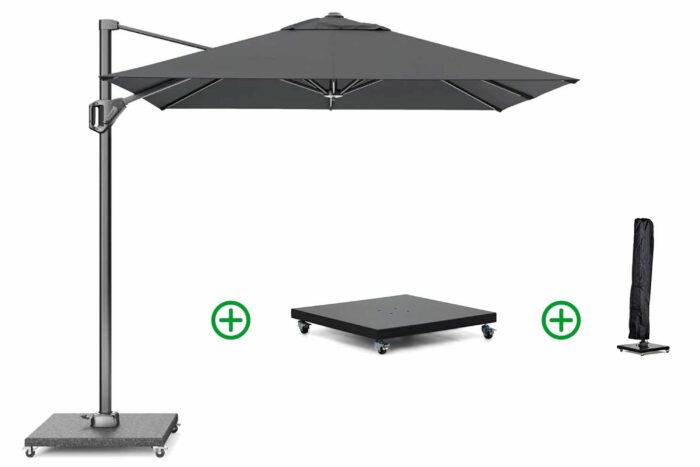 Platinum Voyager zweefparasol 2.5×2.5m T1 (incl. voet en hoes) anthracite – Grijs-antraciet