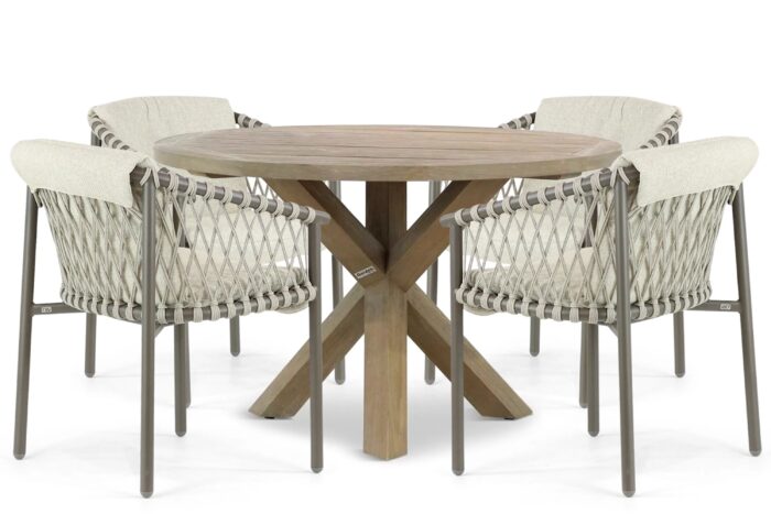 4 Seasons Outdoor Allora/Sand City 120 cm dining tuinset 5-delig – Taupe-naturel-bruin