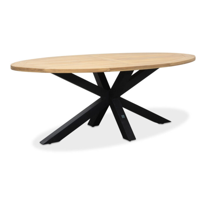 LUX outdoor living Cleve dining tuintafel 4 personen | teakhout + aluminium | Natural Teak/antraciet | 200cm ovaal – Light Teak