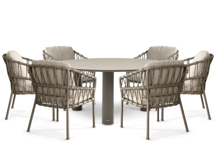 Santika Furniture Miyora/Trino 158 cm dining tuinset 7-delig – Taupe-naturel-bruin