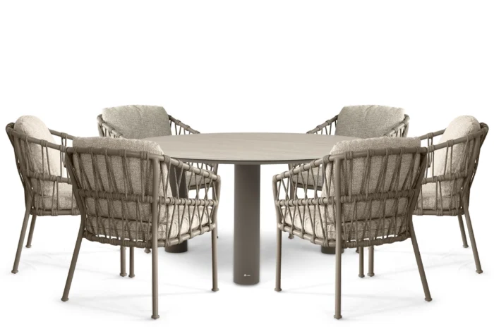 Santika Furniture Miyora/Trino 158 cm dining tuinset 7-delig - Taupe-naturel-bruin