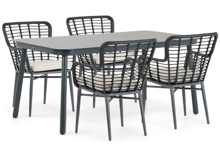 De Laan Projects Lifestyle Toledo/Tavano 160 cm dining tuinset 5-delig – Zwart