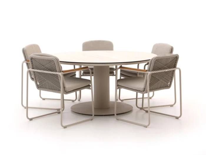 Manifesto Furniture Bellagio Sordio/La Fonte ø 150cm dining tuinset 6-delig stapelbaar - Taupe