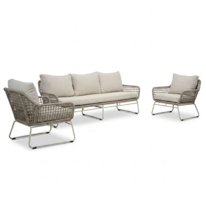 BUITEN living Valencia stoel-bank loungeset 5 personen | touw + aluminium | Almond Beige | 3-delig