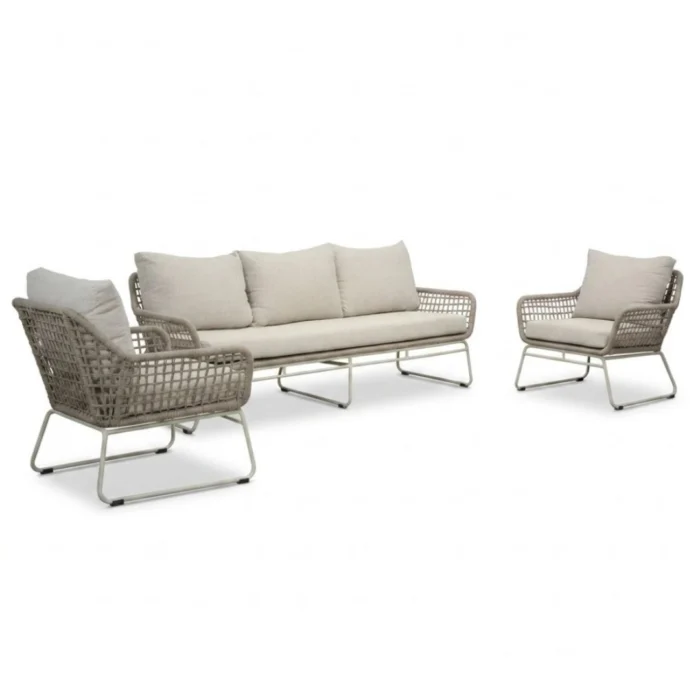 BUITEN living Valencia stoel-bank loungeset 5 personen | touw + aluminium | Almond Beige | 3-delig