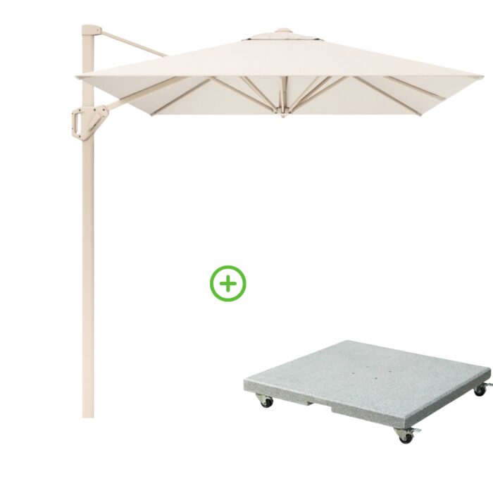 Platinum Voyager T¹ zweefparasol | 250x250cm met Rocca parasolvoet 90kg | Ivory/Sandstone – Wit, Beige