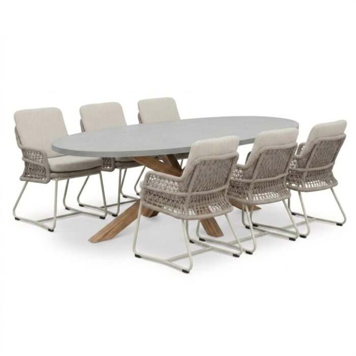 BUITEN living Livorno/Gianna Almond Beige dining tuinset | 6 personen | polystone + touw | 240cm