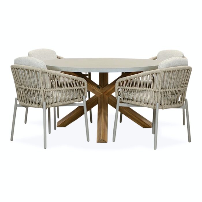 BUITEN living Nancy/Rico zand dining tuinset | 4 personen | betonlook + aluminium | 135cm rond