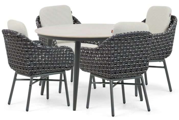 Santika Furniture Yovan/Vienna 120 cm dining tuinset 5-delig – Grijs-antraciet