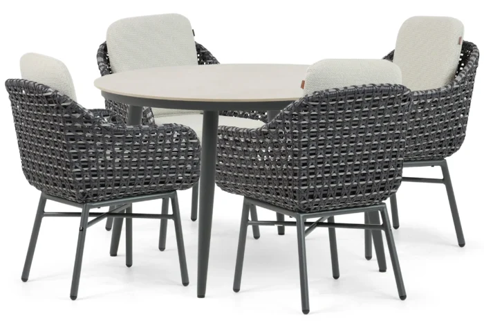 Santika Furniture Yovan/Vienna 120 cm dining tuinset 5-delig - Grijs-antraciet