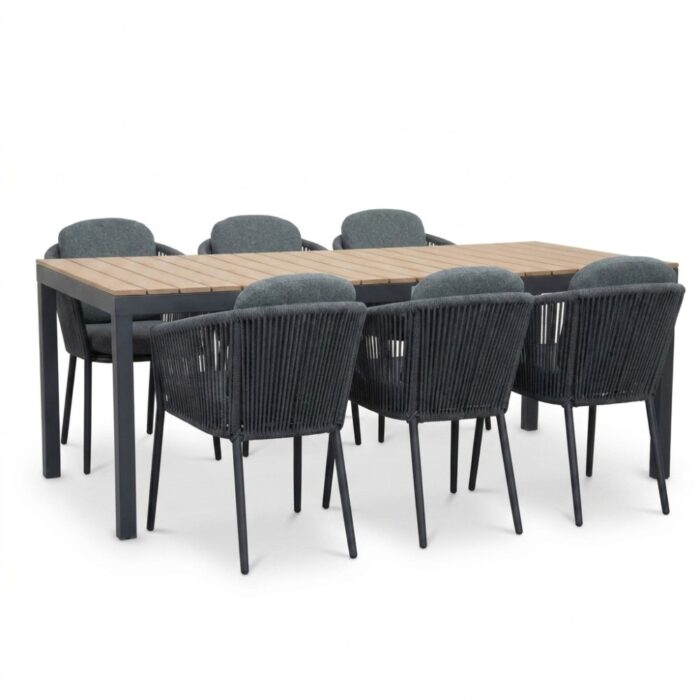 LUX outdoor living Oxford/Parma antraciet dining tuinset | 6 personen | aluminium + touw | 200cm